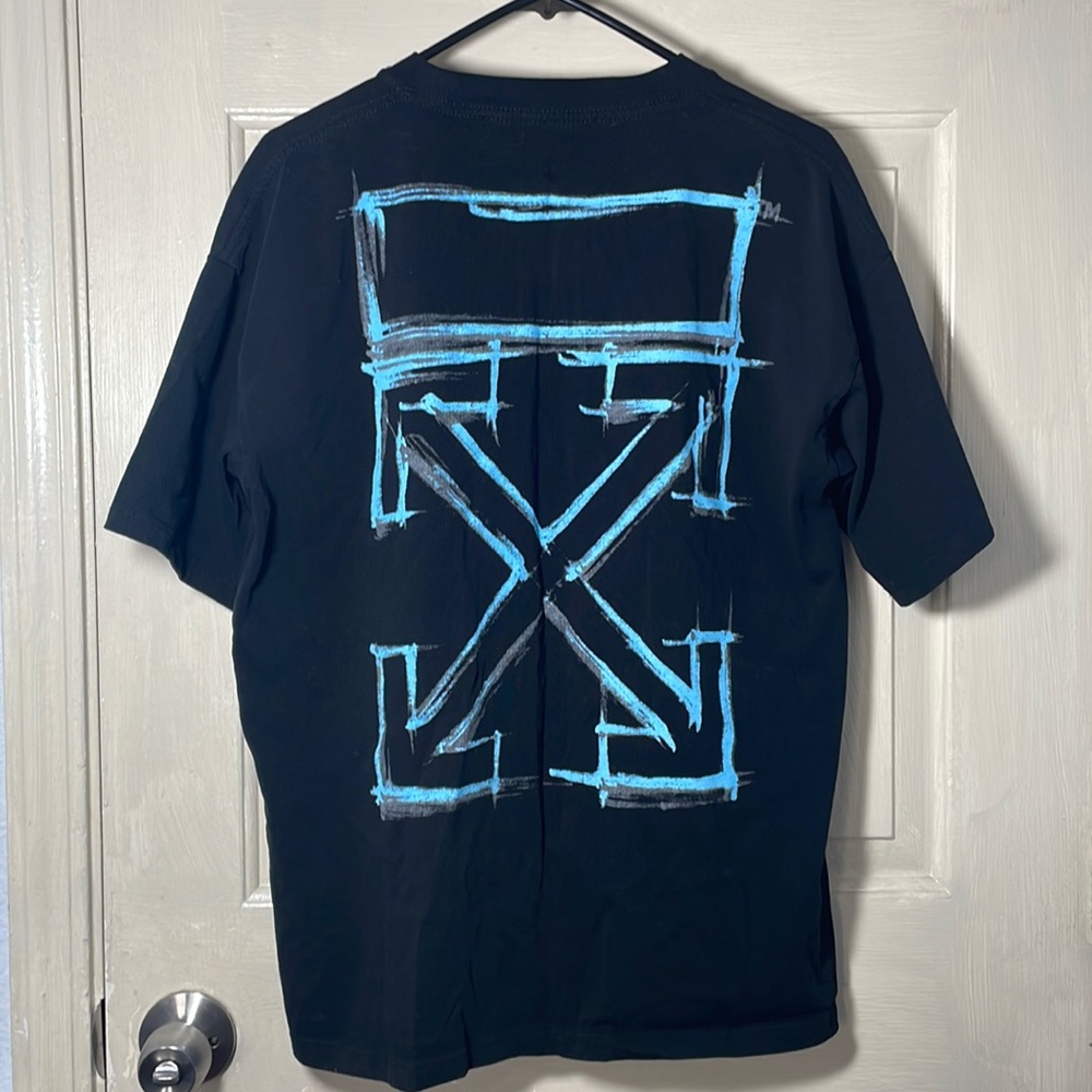 Black and blue off white tee